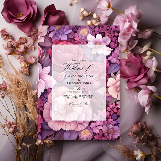 Invitación Pluma, malva y Rosa Boda floral de oro (Subido por el creador)