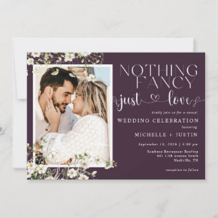Invitación Pluma morada floral Boda casual solo amor