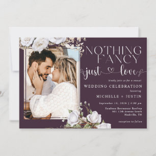 Invitación Pluma morada floral Boda casual solo amor