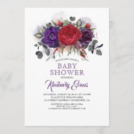 Invitación Pluma morada y borgoña caída floral Baby Shower
