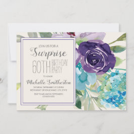 Invitación Pluma Morado Azul Azul Floral Sorpresa 60 cumpleañ
