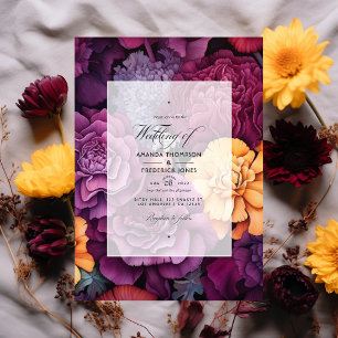 Invitación Pluma profunda con Boda floral de Marigold