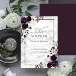 Invitación Pluma Purple Gold Watercolor Mármol Ducha de novia