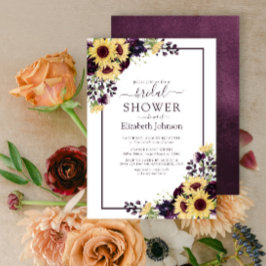 Invitación Pluma Purple Sunflower Watercolor Ducha de novia