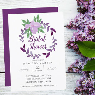 Invitación Pluma Púrpura Vino Floral Moda simple ducha de nov