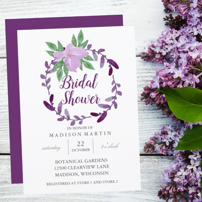 Invitación Pluma Púrpura Vino Floral Moda simple ducha de nov (Subido por el creador)