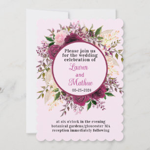 Invitación Pluma romántica borgoña Boda floral rosa Rubor
