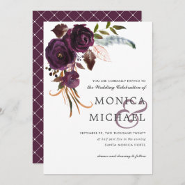 Invitación Pluma Rústica | Boda de Moda de esquina de Morado 