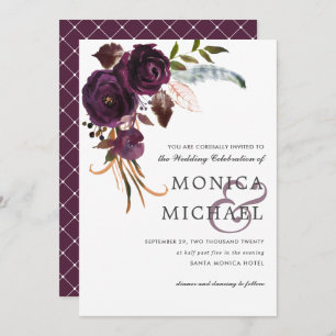 Invitación Pluma Rústica Boda de Moda de esquina de Morado