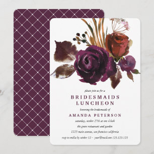 Invitación Pluma Rústica   Rosas Bridesmaids Boda del almuerz