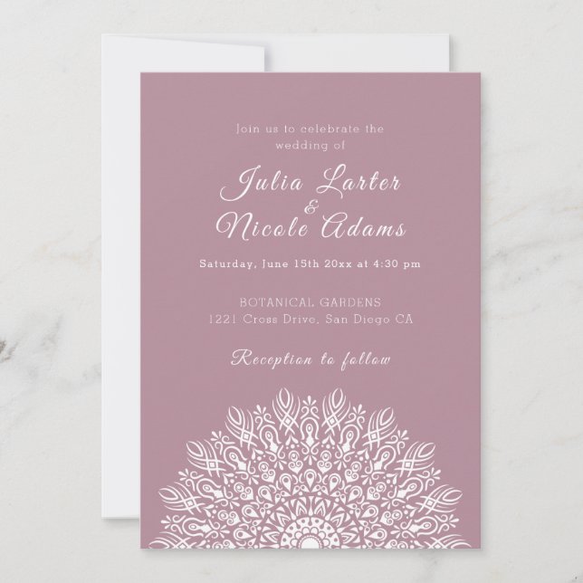 Invitación Pluma Suave Hierba Seca de las Pampas Mandala Boda (Anverso)