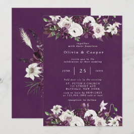 Invitación Pluma y acuarela blanca Floral Elegante Boda
