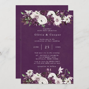 Invitación Pluma y acuarela blanca Floral Elegante Boda