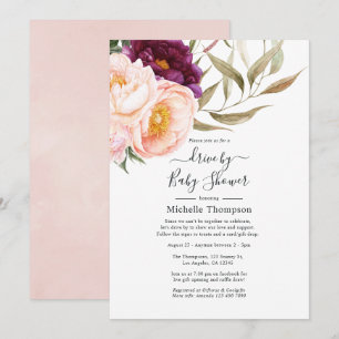 Invitación Pluma y Rubor Floral Drive By Shower