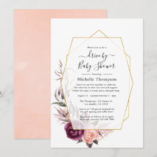 Invitación Pluma y Rubor Floral Geométrica por ducha