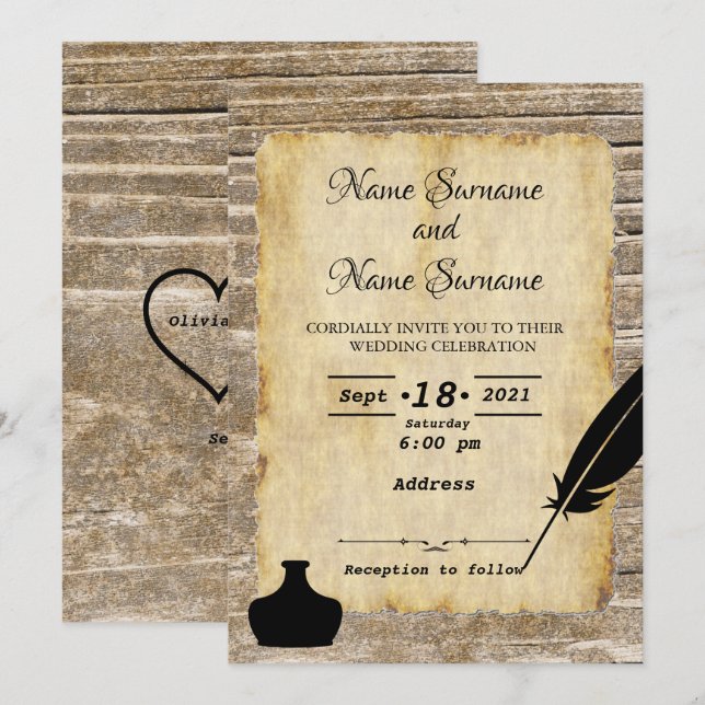 Invitación Pluma y tintero (Anverso / Reverso)