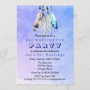 Invitación Plumas de Acuarela en Despedida de Soltera Morado