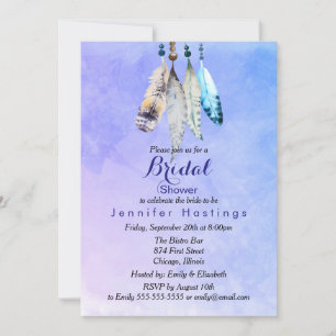 Invitación Plumas de Acuarela en Duch Shower Nupcial Morado A