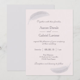 Invitación Plumas de Ángel Rubor Rosa Gris Elegante Boda