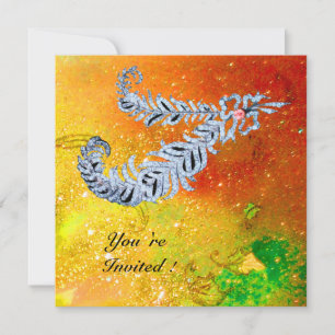 Invitación PLUMAS DE DIAMANTE, destellos marrón amarillo verd