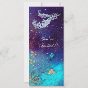 Invitación PLUMAS DE DIAMANTE, destellos verdes turquesa azul