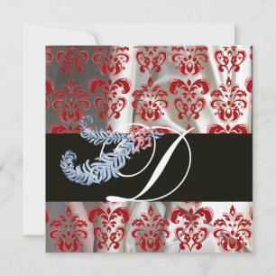 INVITACIÓN PLUMAS DE DIAMANTE ROJO BLANCO DAMASCO DE SEDA MON