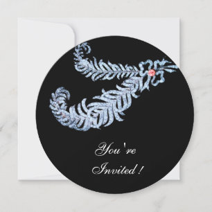 Invitación PLUMAS DE DIAMANTE ROSA GEM Negra Boda Blanca