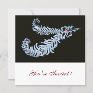 Invitación PLUMAS DE DIAMANTE ROSA GEM Negra Boda Blanco