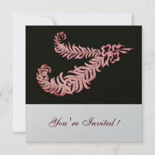 Invitación PLUMAS DE DIAMANTE ROSA , Metálico Plateado