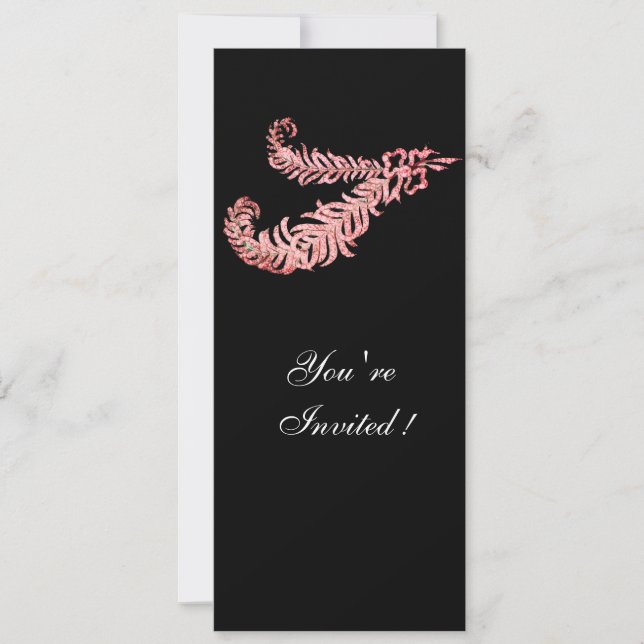 Invitación PLUMAS DE DIAMANTE ,rosado (Anverso)