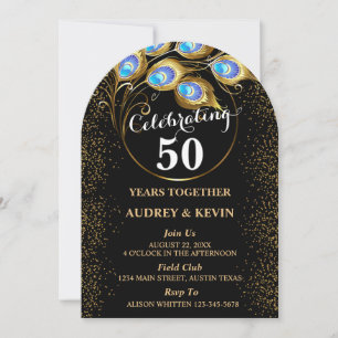 Invitación Plumas de pavo real 50 aniversario de bodas