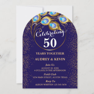 Invitación Plumas de pavo real 50 aniversario de bodas