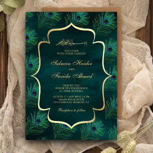 Invitación Plumas de pavo real azul oscuro Musulmán Boda