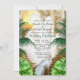 Invitación Plumas de pavo real blanco de oro