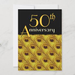 Invitación Plumas de Pavo Real de Aniversario número 50 Dorad