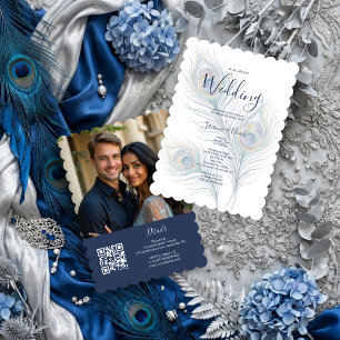 Invitación Plumas de Pavo Real de Boda con Acuarela Etérea TL