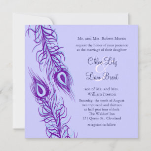 Invitación Plumas de Pavo Real de Dos en Uno