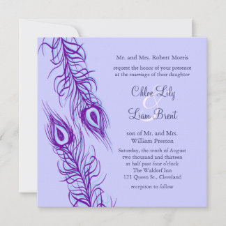 Invitación Plumas de Pavo Real de Dos en Uno