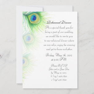 Invitación Plumas de pavo real pintadas a mano para cena de e