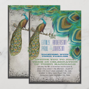 Invitación Plumas de pavo real vintage de lujo rústico