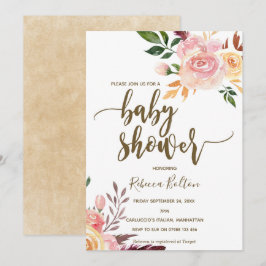 Invitación plumas florales de boho ducha de bebé moderna invi