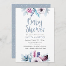 plumas florales moradas azules invitadas por Baby 