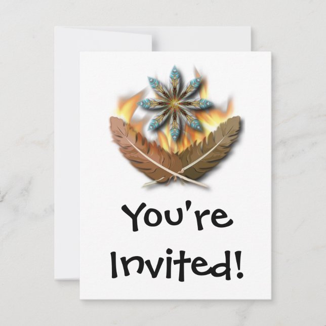 Invitación plumas nativas de halcón de cola roja y llamas dig (Anverso)
