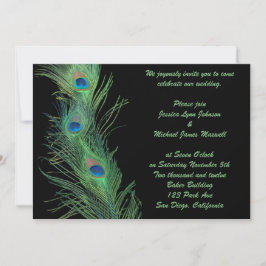Invitación Plumas verdes con la boda negra