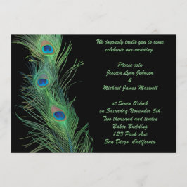 Invitación Plumas verdes con la boda negra