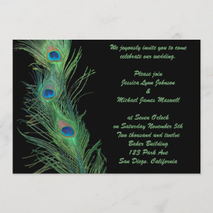 Invitación Plumas verdes con la boda negra