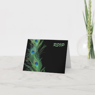 Invitación Plumas verdes con RSVP que se casa negro