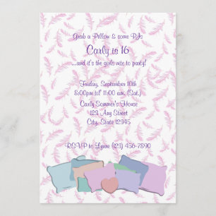 Invitación Plumas y almohadas/ Cumpleaños