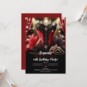 Invitación Plumas y corsé de burlesque, fiesta de cumpleaños 