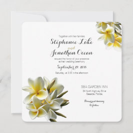 Invitación Plumeria blanca amarilla Boda hawaiano